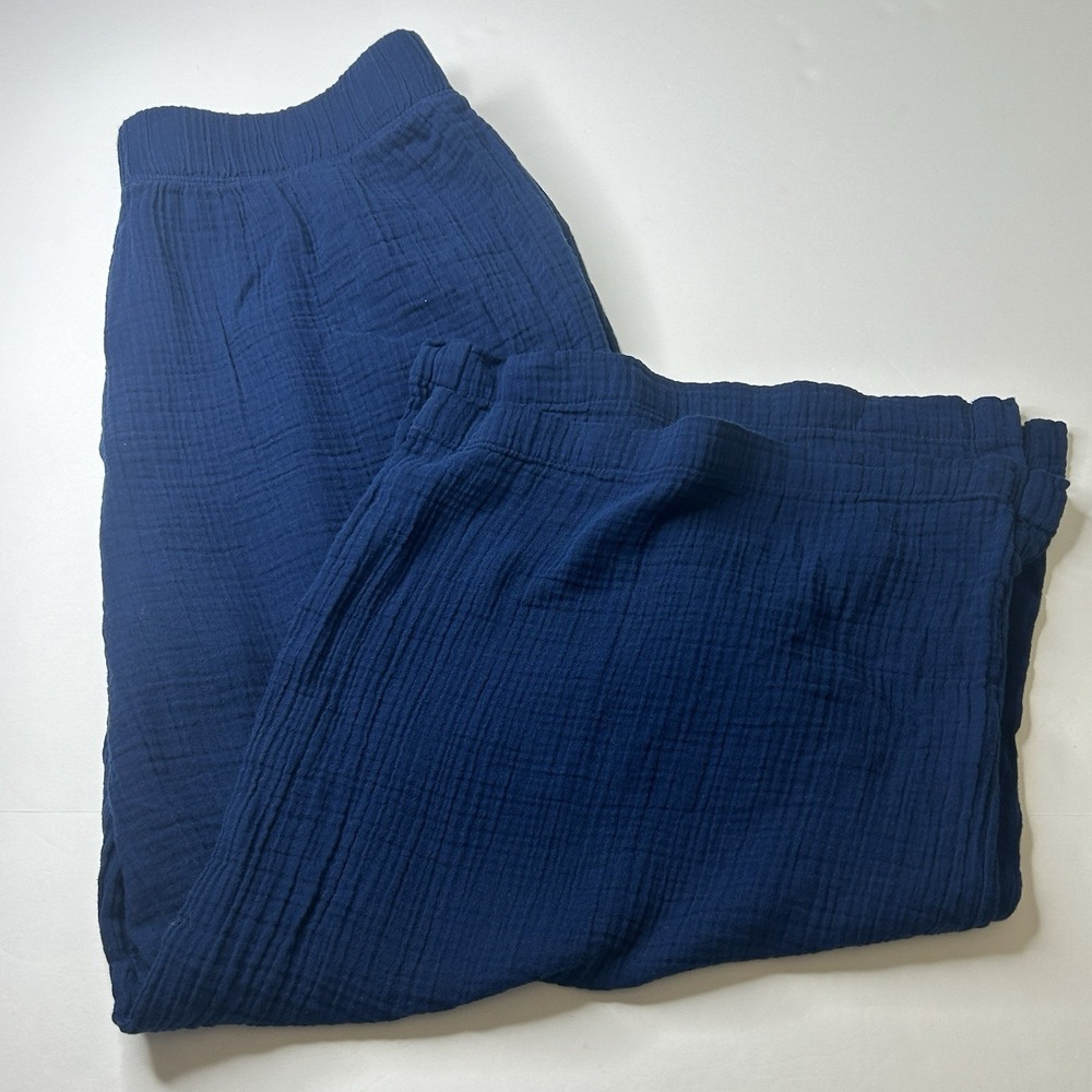 LL Bean Cloud Gauze Wide Leg Cover Up Blue Pants Crop 24" Women's Size L